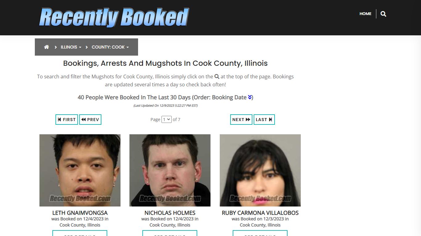 Recent bookings, Arrests, Mugshots in Cook County, Illinois